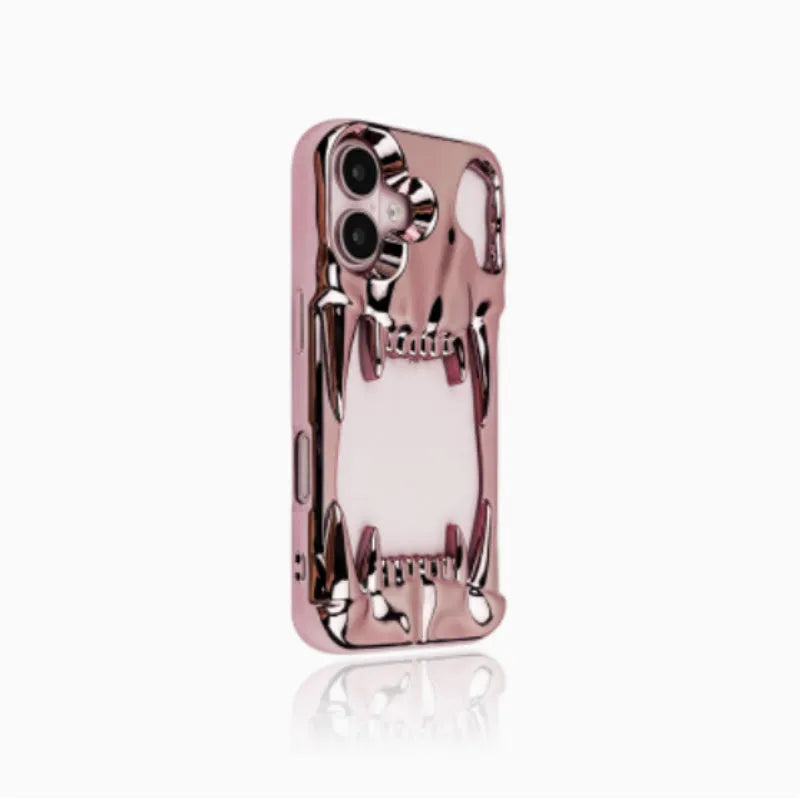 Bright silver electroplated silicone phone case with hollow skull and tiger tooth design for iPhone