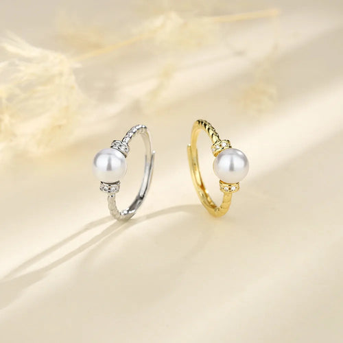 Antique twist pearl ring in copper with adjustable size and geometric design, available in gold or silver colour.