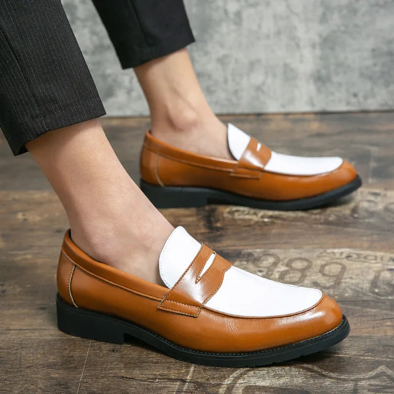 Men's low-top formal office shoes with pointed toe, PU upper, and rubber sole