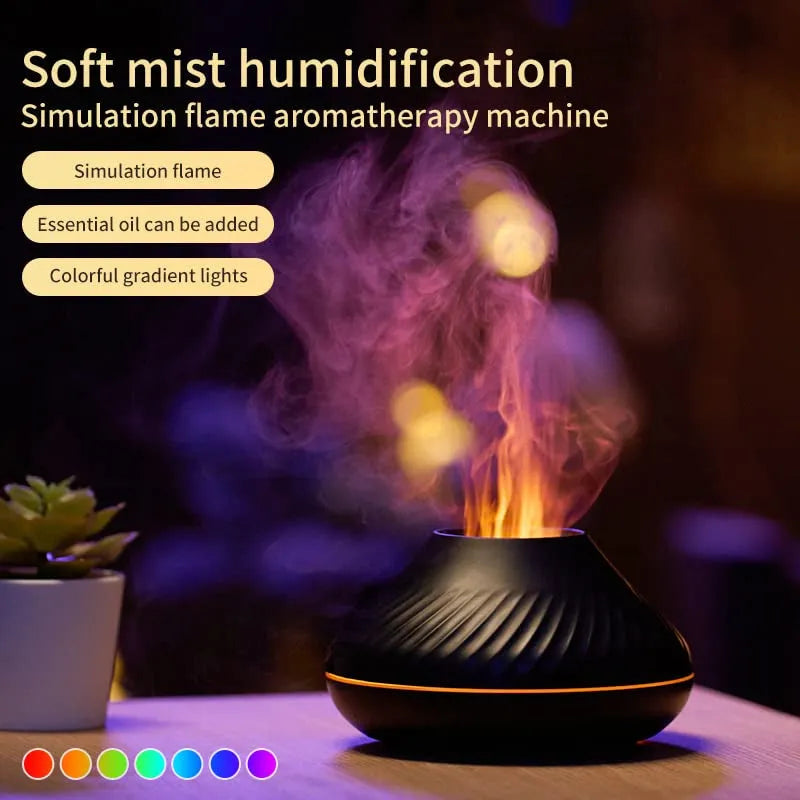 Beige USB aroma diffuser with LED flame effect and water mist output