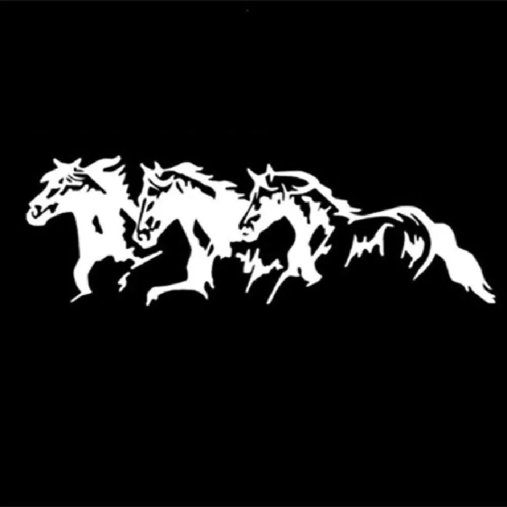 Black, white, red, and blue vinyl car sticker with a rearing horse design, measuring 25cm by 8cm.