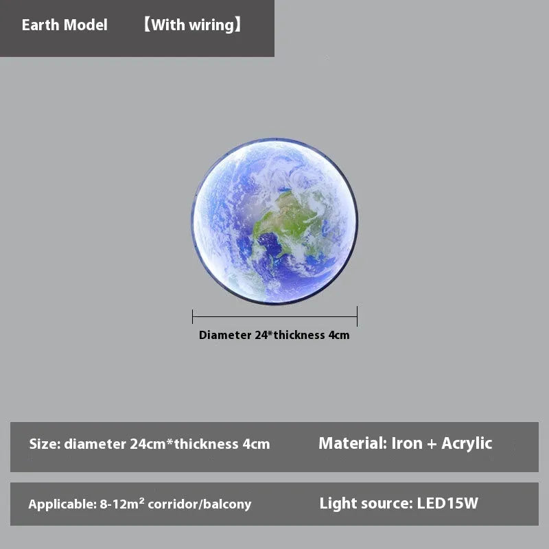 Moon wall lamp decorative wrought iron acrylic background light 24cm diameter lunar model