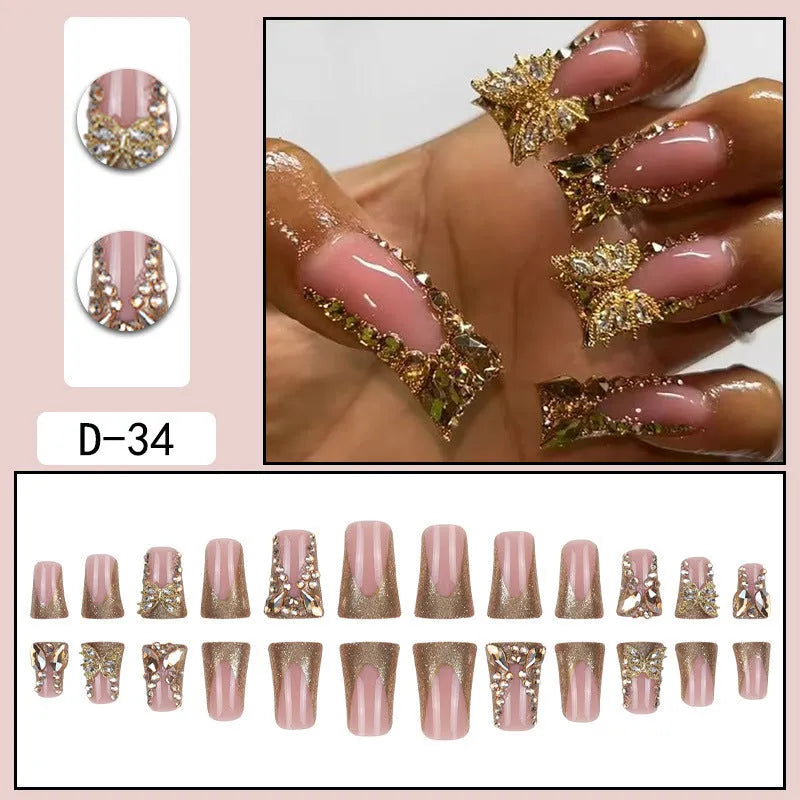 24 golden diamond and butterfly debris nail stickers in colour D34 with a tube of glue.