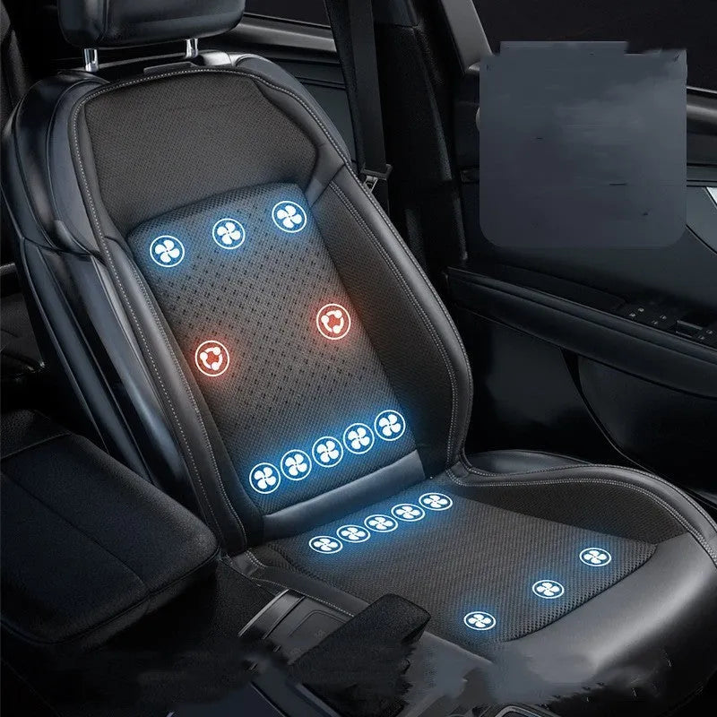 Car seat cooling pad with USB cable for ventilation and massage functions in solid colour design