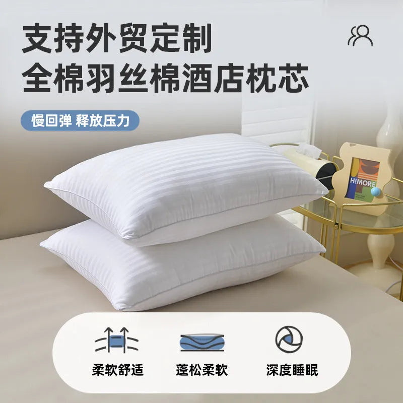 White hotel cotton satin stripe pillow with feather cotton filling showing three size options