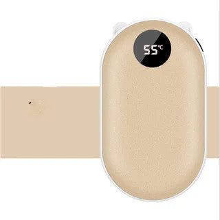 Rechargeable mini hand warmer power bank with digital display in various colours including rose gold and blue