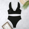 Striped split chest bikini swimwear set in polyester fabric with multiple colour options