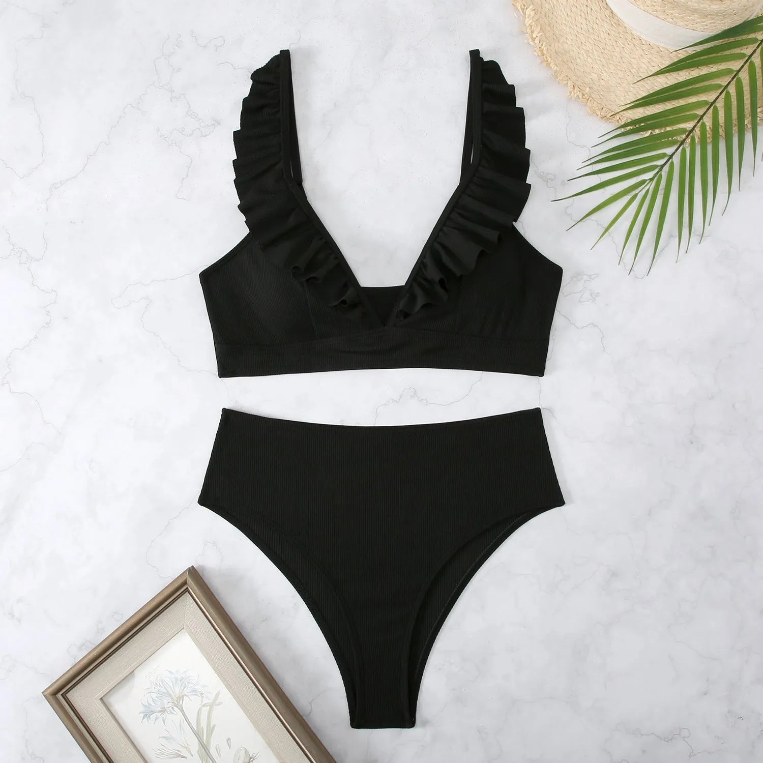 Striped split chest bikini swimwear set in polyester fabric with multiple colour options