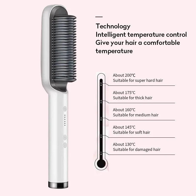 Red and black dual hair straightener and hot comb with digital display and rotating power cord.