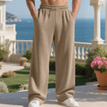Men's casual jacquard straight simple trousers in solid colour, mid waist, polyester fibre, available in eight colours