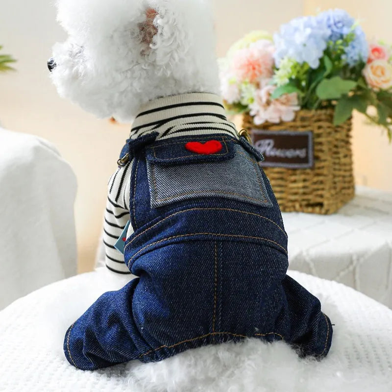 CWQ retro denim four-legged pet clothing suspender pants for small and medium dogs in size L