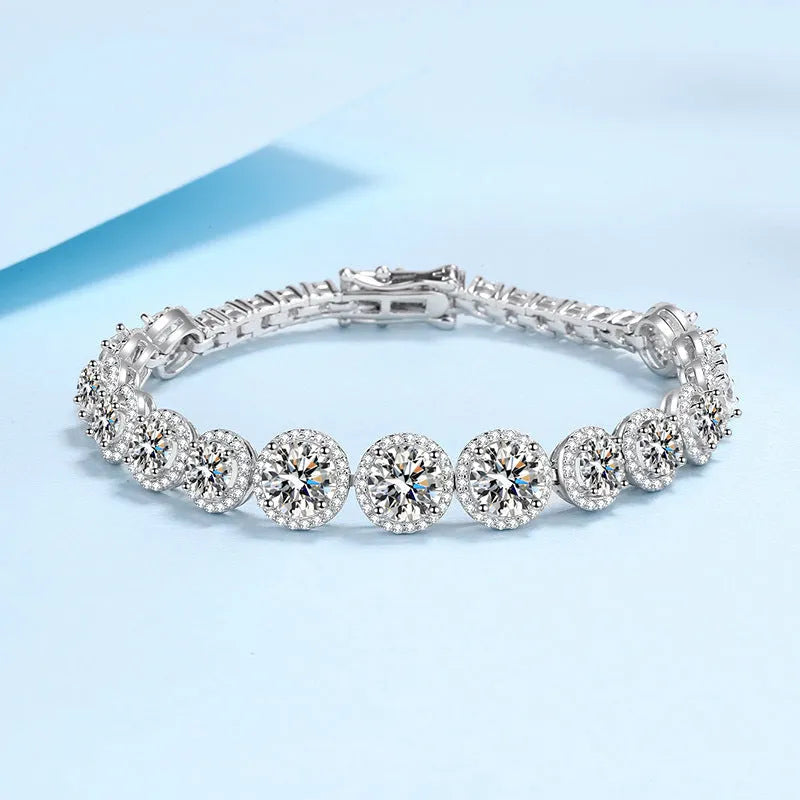925 sterling silver full inlaid moissanite women's starry sky wave bracelet on white background