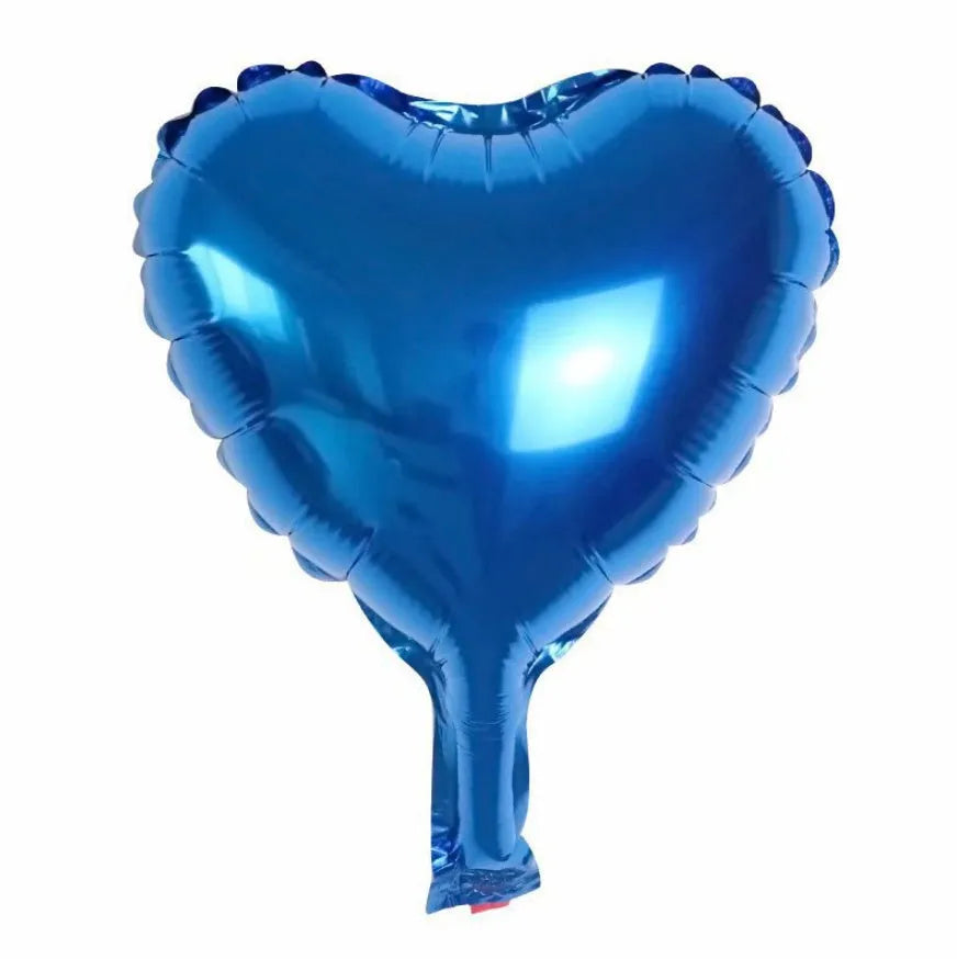 A pack of five shiny, silver, peach heart-shaped aluminium foil balloons on a plain background.
