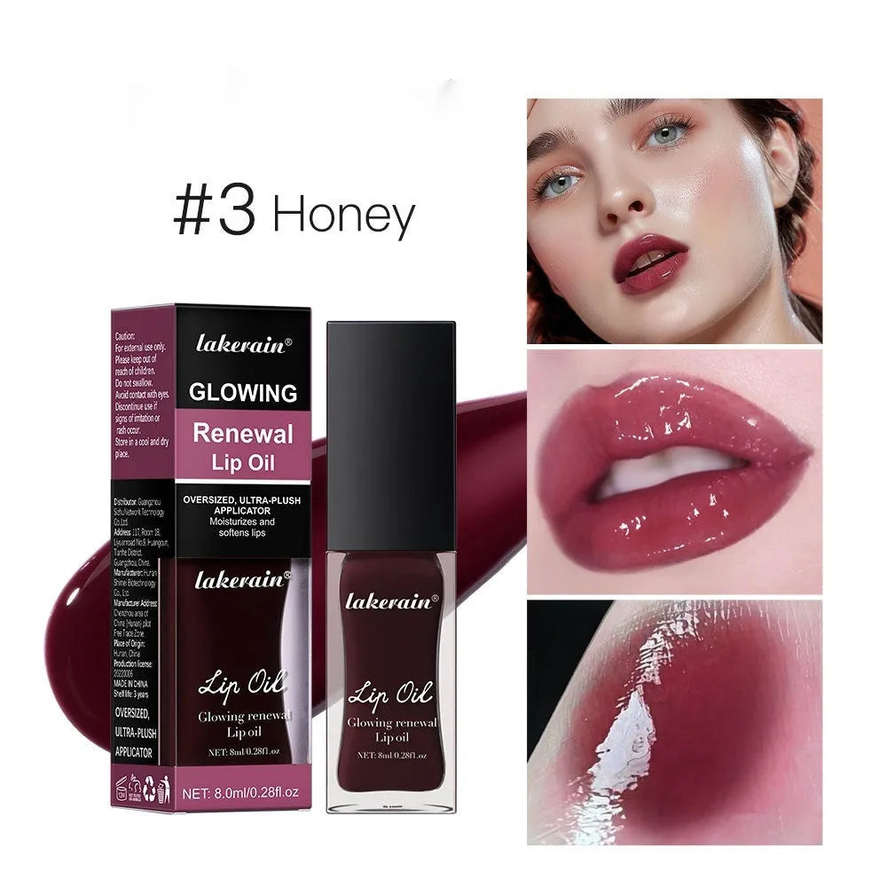 Glow Lip Gloss tube showing seven colour options with 8ml net content for nourishing moisturising lip care