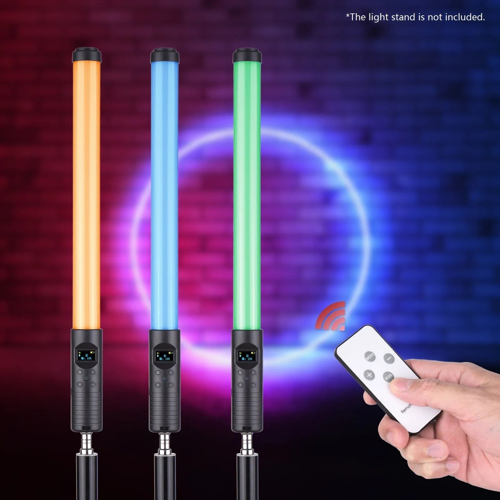 Handheld LED photography fill light with adjustable colour temperature and RGB lighting modes