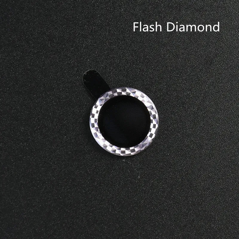 Close-up of a diamond lens protective film with aluminium ring for iPhone 12 Pro Max in silver.