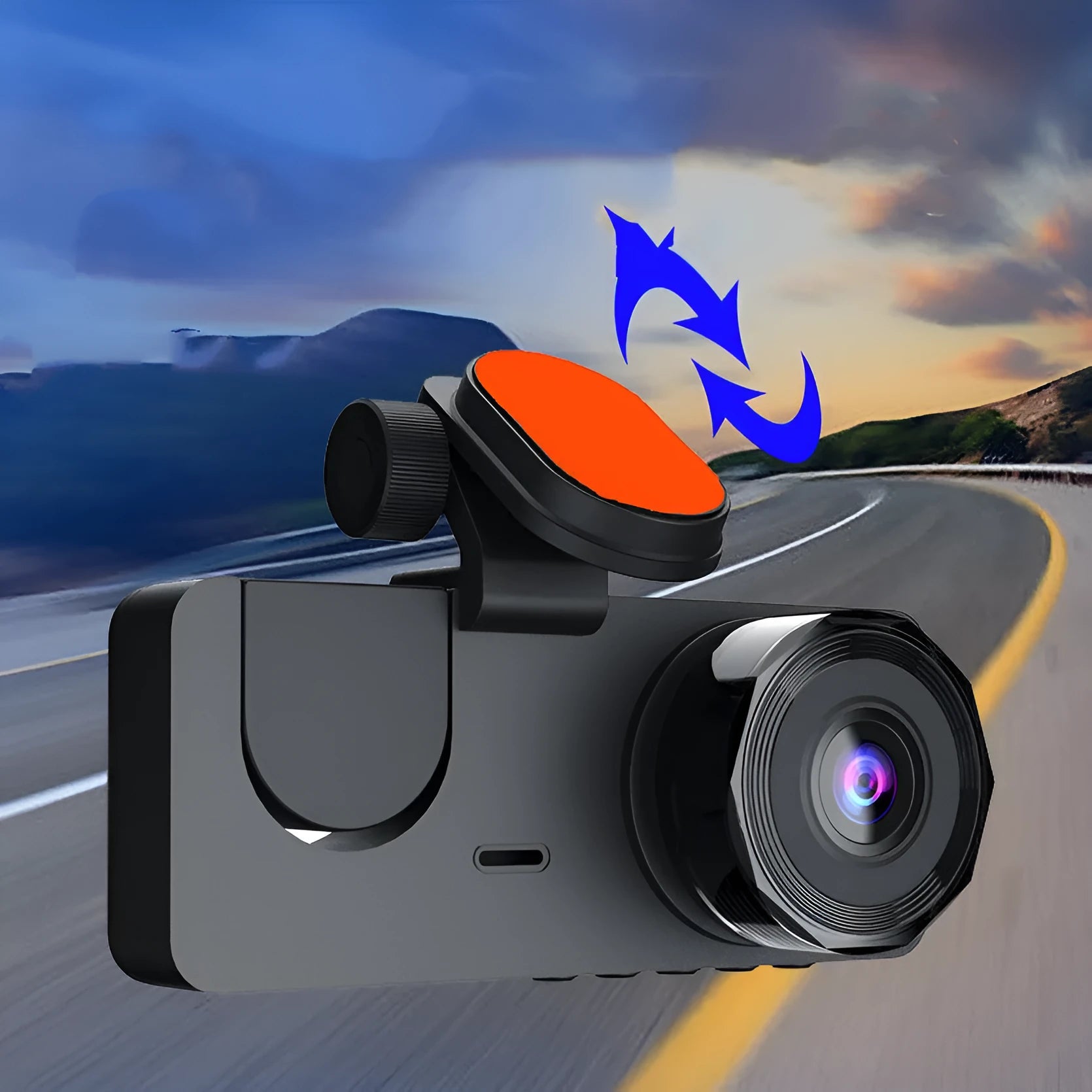 Black HD 1080P car dashcam with touch screen for front and rear recording