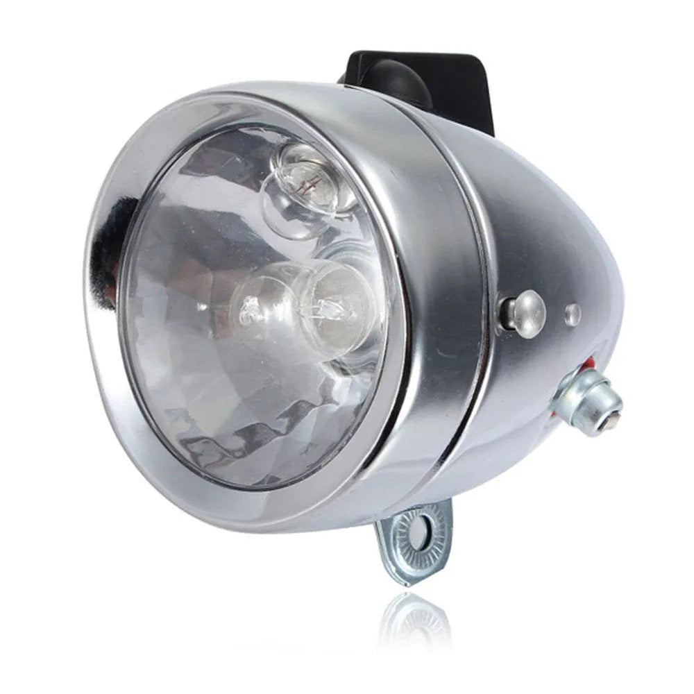 Silver bicycle dynamo generator light kit for front fork or rear frame mounting with 12V and 6V options