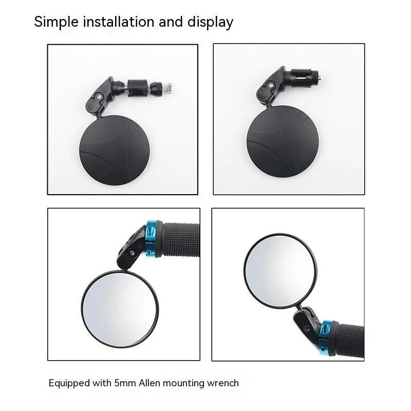 Black ABS convex rearview mirror showing 7cm diameter reflector and adjustable stem.