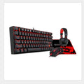 Monochrome luminous wired mechanical gaming keyboard set with green axis switches, aluminium alloy body, includes mouse and headphones