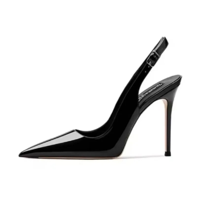 Women's nude PU leather ankle-strap high heels with hollow design and button fastening