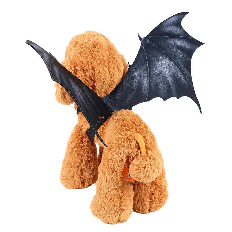 Black cloth bat wings for pets in small, medium, and large sizes for Halloween.