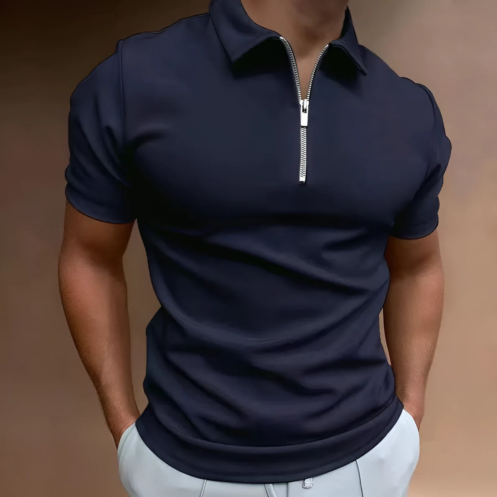Men's casual short sleeve digital print polo shirt in polyester fabric with loose fit