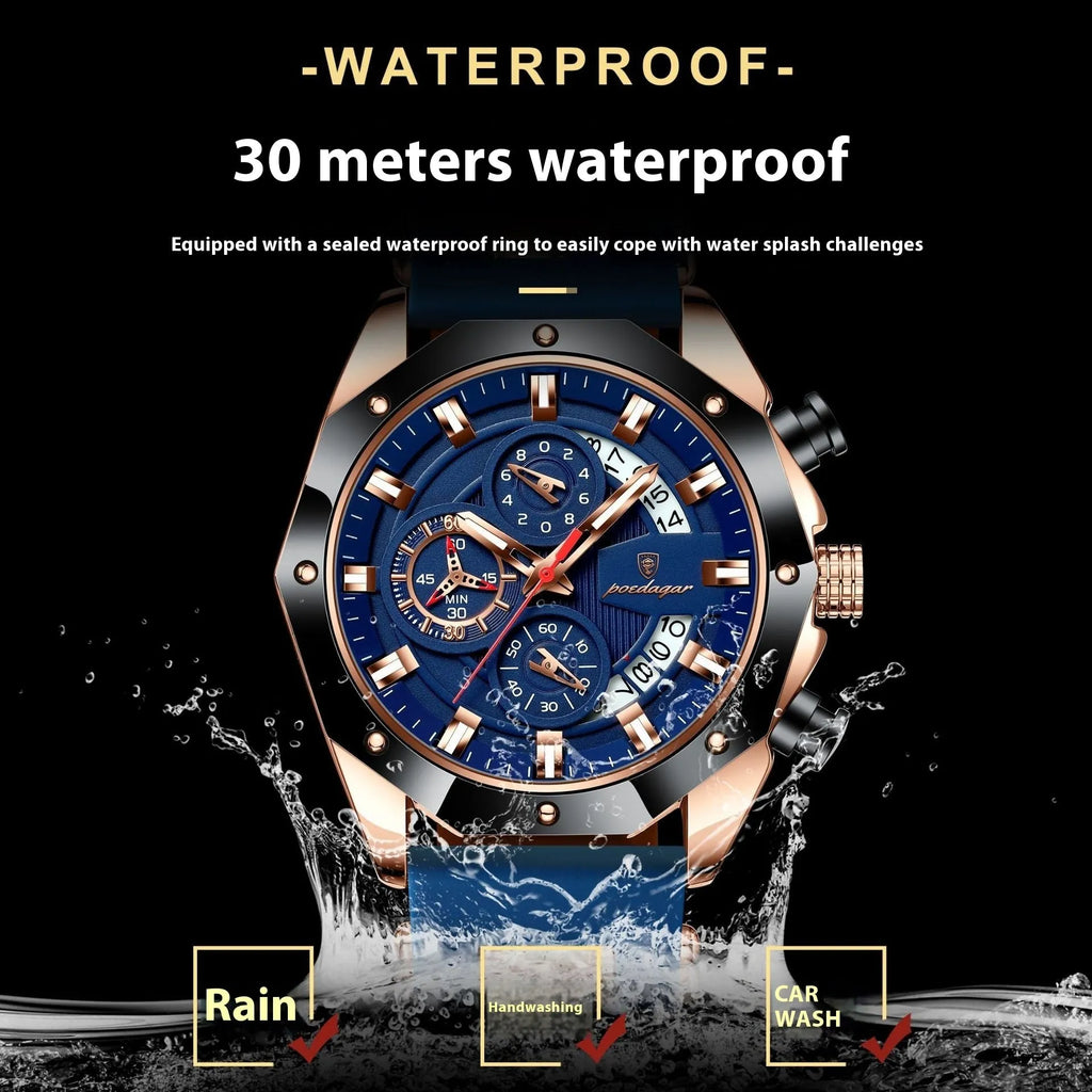 Men's chronograph watch with silicone strap and diamond-shaped dial in multiple colour options.