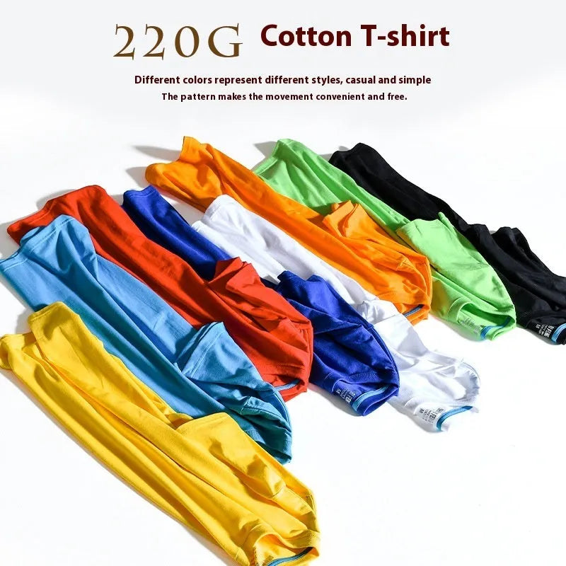 Men's solid colour round neck cotton t-shirt on a hanger, showing the short sleeve and blank front design.