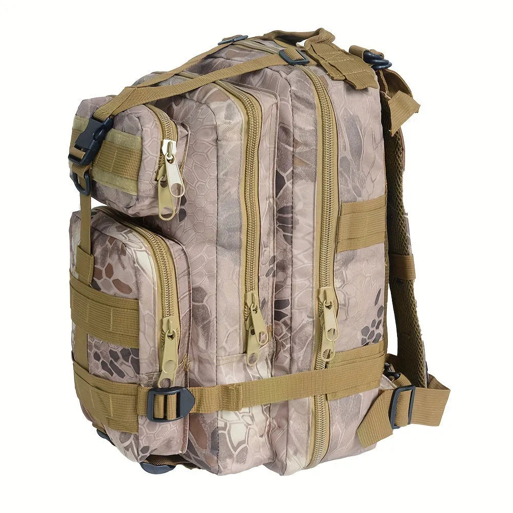 Double pull head camouflage outdoor backpack for men in PU material with multiple camo pattern options