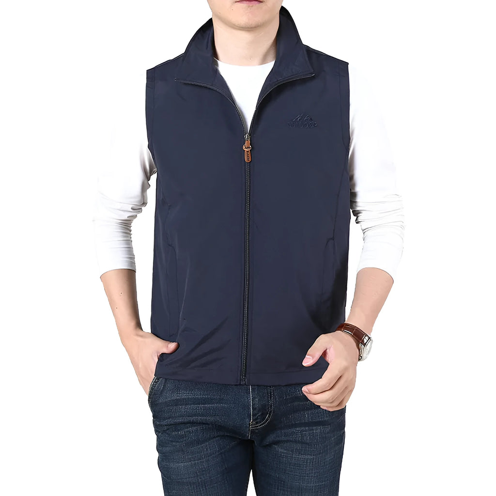 Men's thin loose-fit waistcoat vest in solid colour with side seam pockets