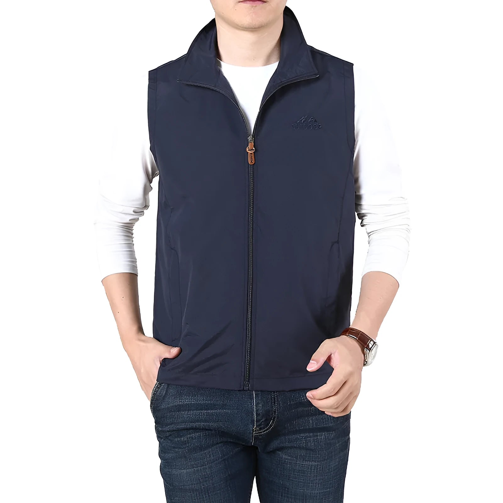 Men's thin loose-fit waistcoat vest in solid colour with side seam pockets