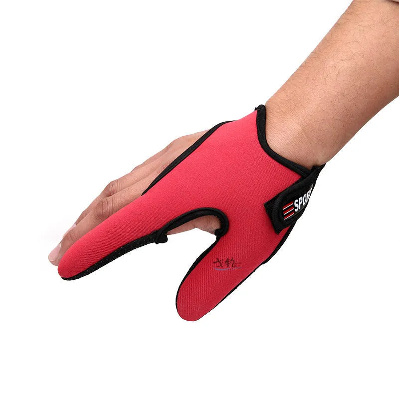 A single two-finger fishing glove in black, showing the diving cloth back and microfiber palm material.