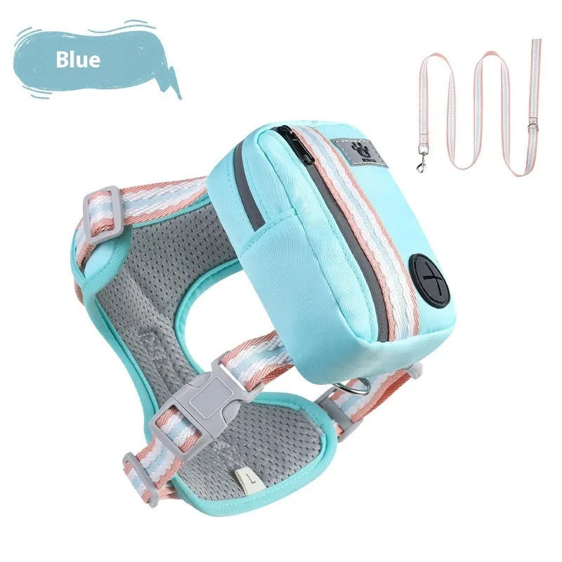 Pink explosion-proof anti-strangulation dog harness with 1.5m lead on a grassy background.