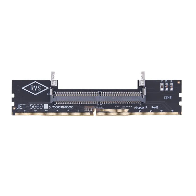DDR4 laptop memory to desktop adapter card with test protection circuitry