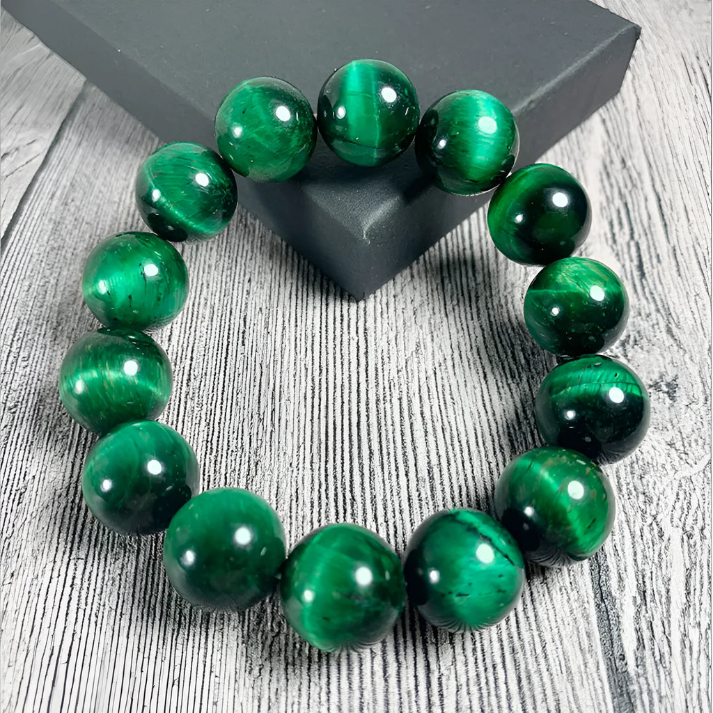Natural green tiger eye stone bracelet with polished geometric beads
