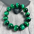 Natural green tiger eye stone bracelet with polished geometric beads