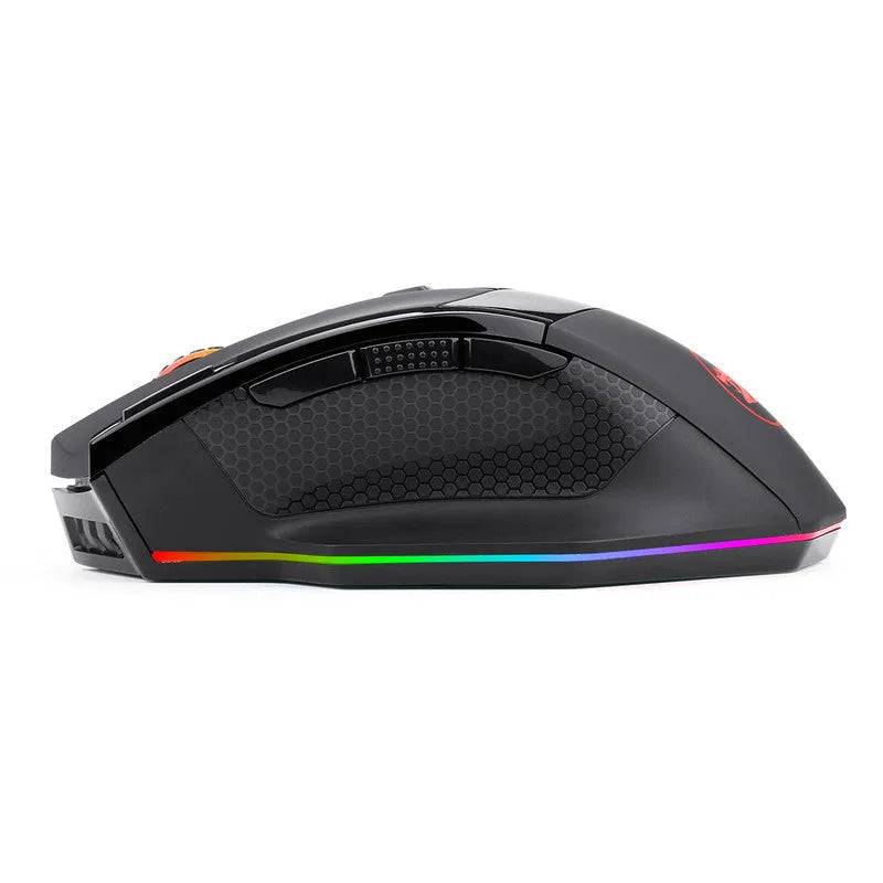 Black Redragon M801P dual-mode wireless and wired gaming mouse with multiple side buttons.