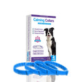 Four-pack of monochrome patterned dog anxiety relief collars in assorted colours on a white background.