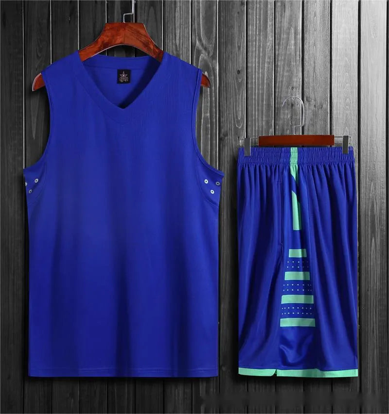 Student basketball training vest and pants set in white or black, made from polyester fibre blend.
