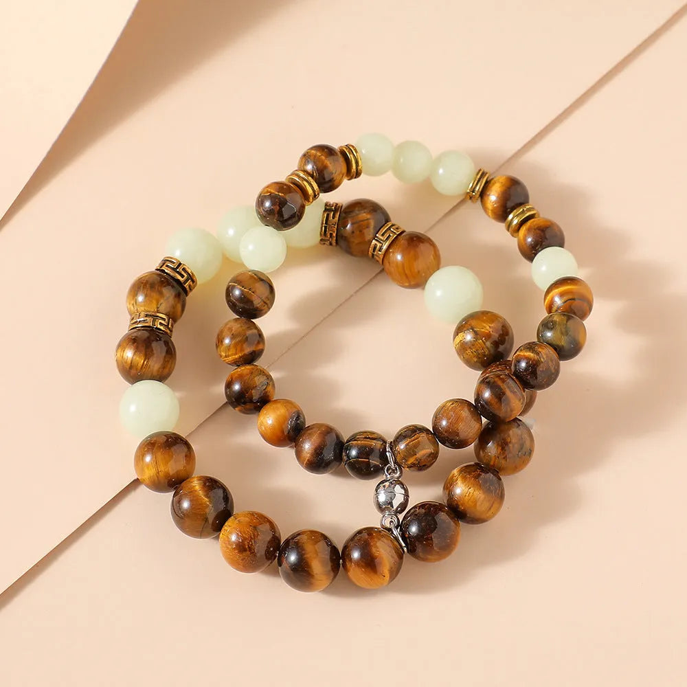 Amber y552 geometric pattern couple bracelets with luminous feature and adjustable fastening