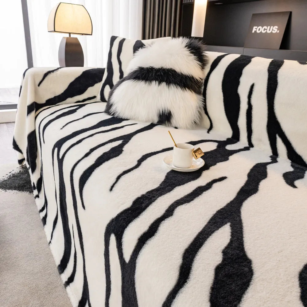 Zebra pattern flannel sofa slipcover with matching pillowcase in caramel colour option
