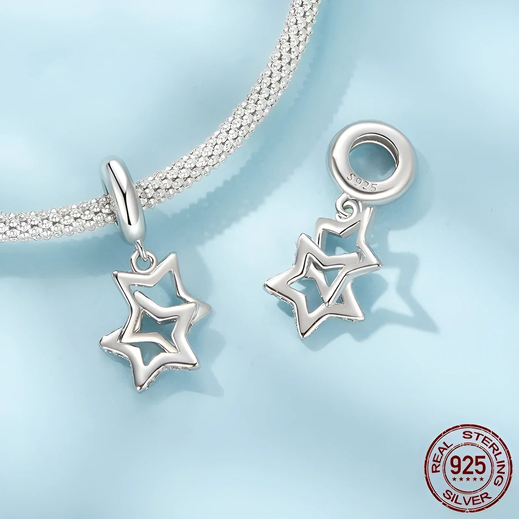 Single S925 sterling silver starlight bead 2.4cm tall with 0.45cm aperture on white background