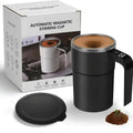 Black and white USB rechargeable electric coffee mug with LCD display and magnetic stirrer