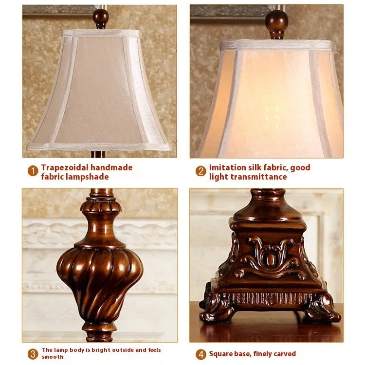 Retro European style bedside table lamp with 220V, EU or US plug, and button, dimmer, or remote switch options.
