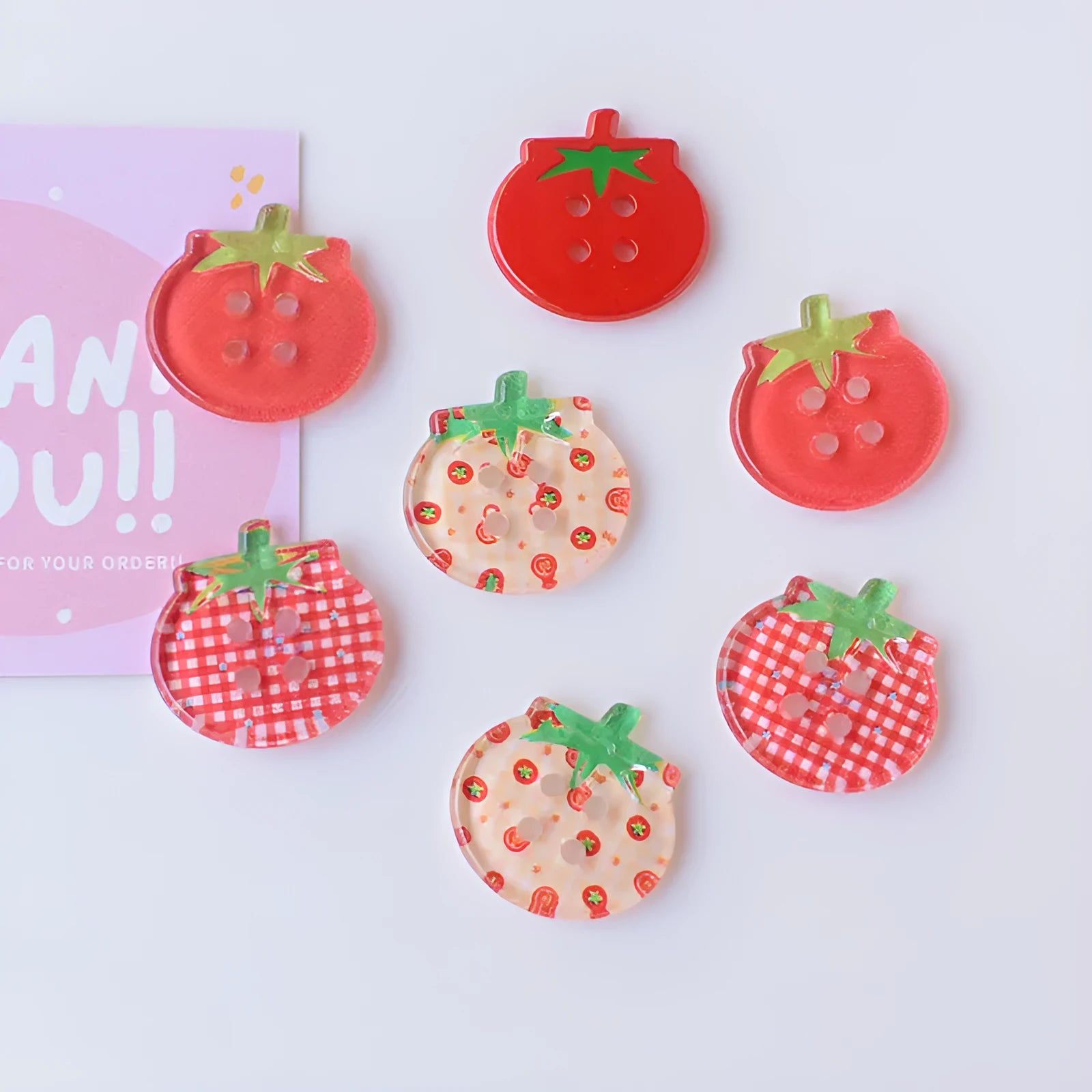 Tomato button ornament accessories in mixed colours for craft and sewing projects