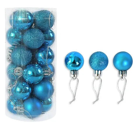 Shiny matte electroplated barrel-shaped plastic Christmas bauble in assorted colours, 6cm diameter.