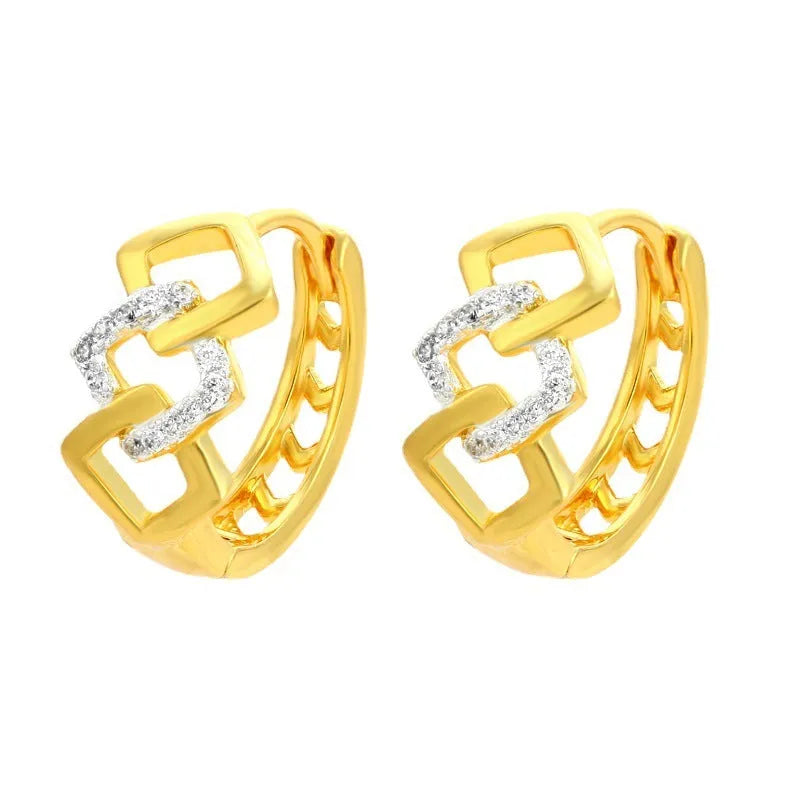 A pair of gold-coloured geometric alloy earrings with a hollow-out design.