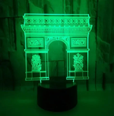 Triumphal Arch 3D night light showing Acrylic panel on black ABS base with touch control
