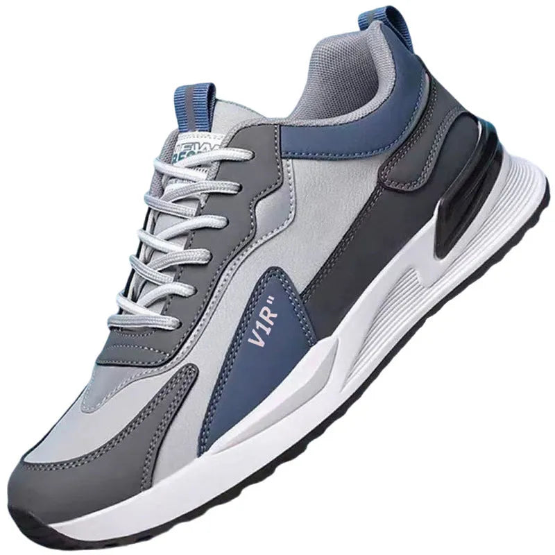 Men's casual colour-block lace-up sneakers with soft sole, black, grey, white options